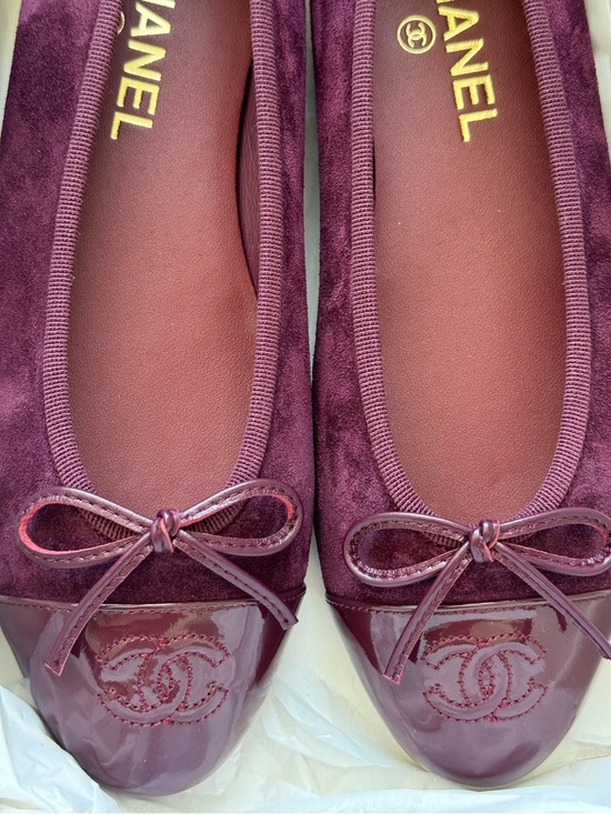 CHANEL Shoes - 2026 Chanel Burgundy Suede & Patent Ballerina